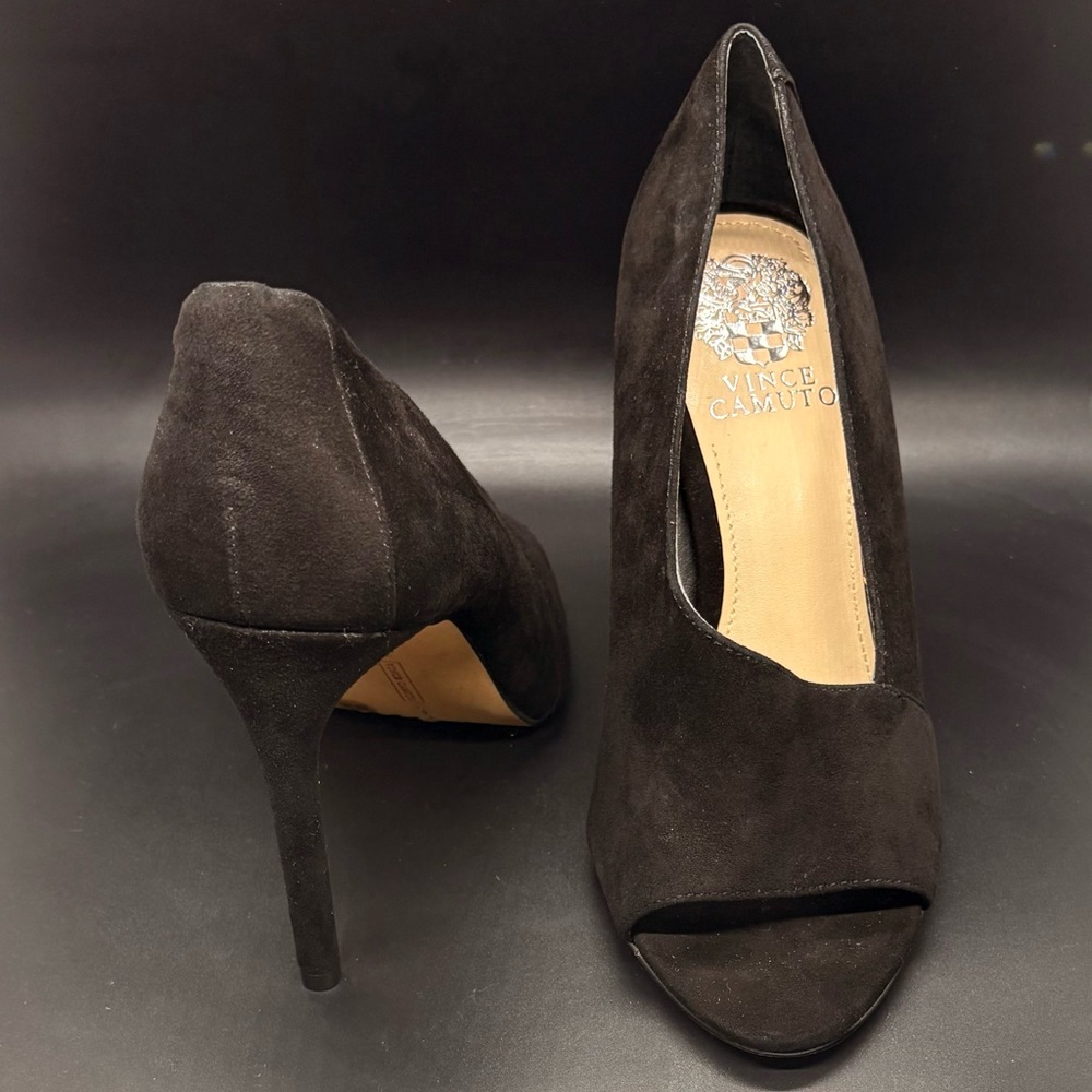 Vince Camuto Charcoal Suede Open-Toe Heels